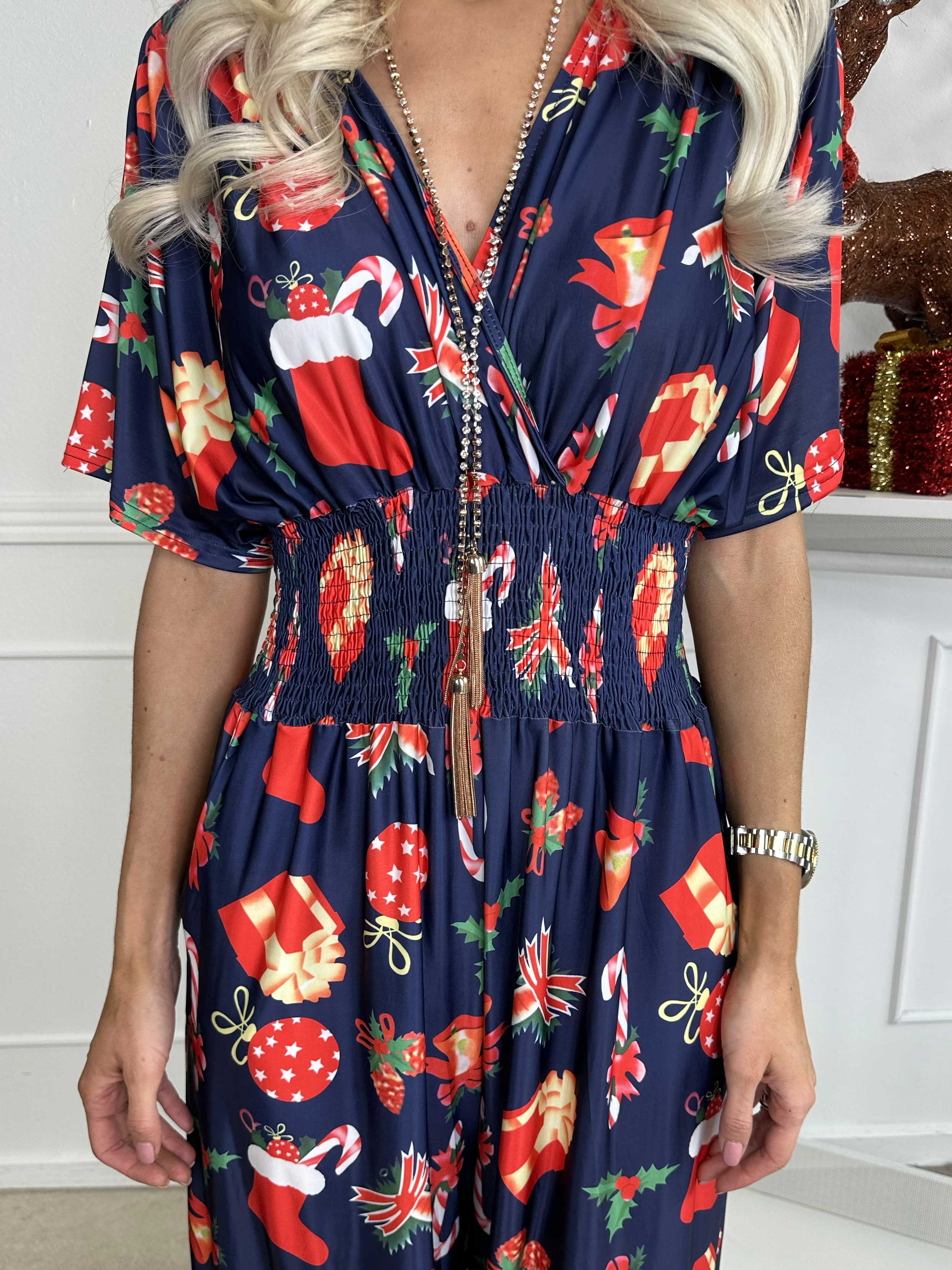 Pams Holiday Jumpsuit - Elastisk buksedragt med julemotiver